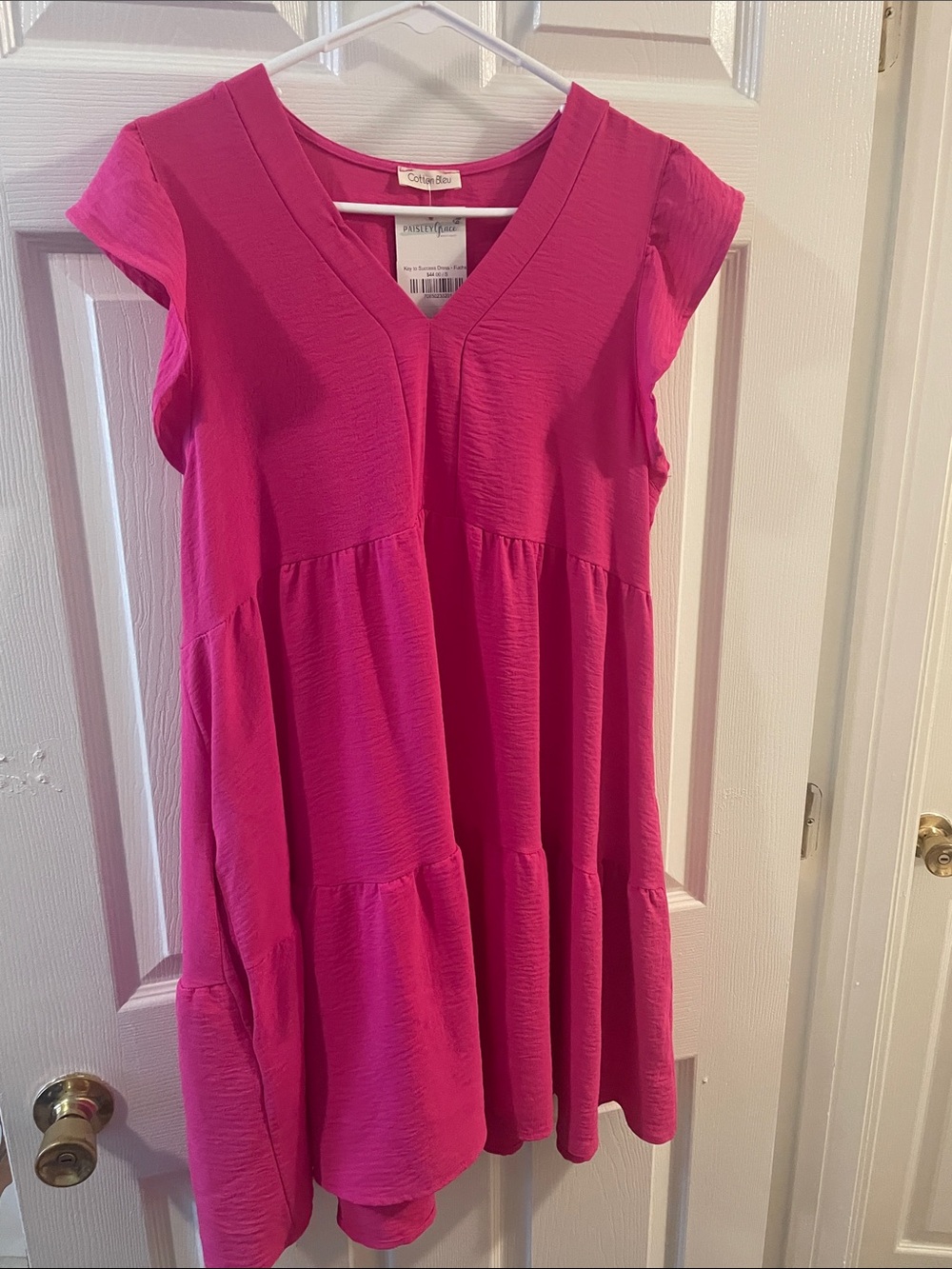 Cotton Bleu Small Women's V-Neck  Dress in Hot Pink